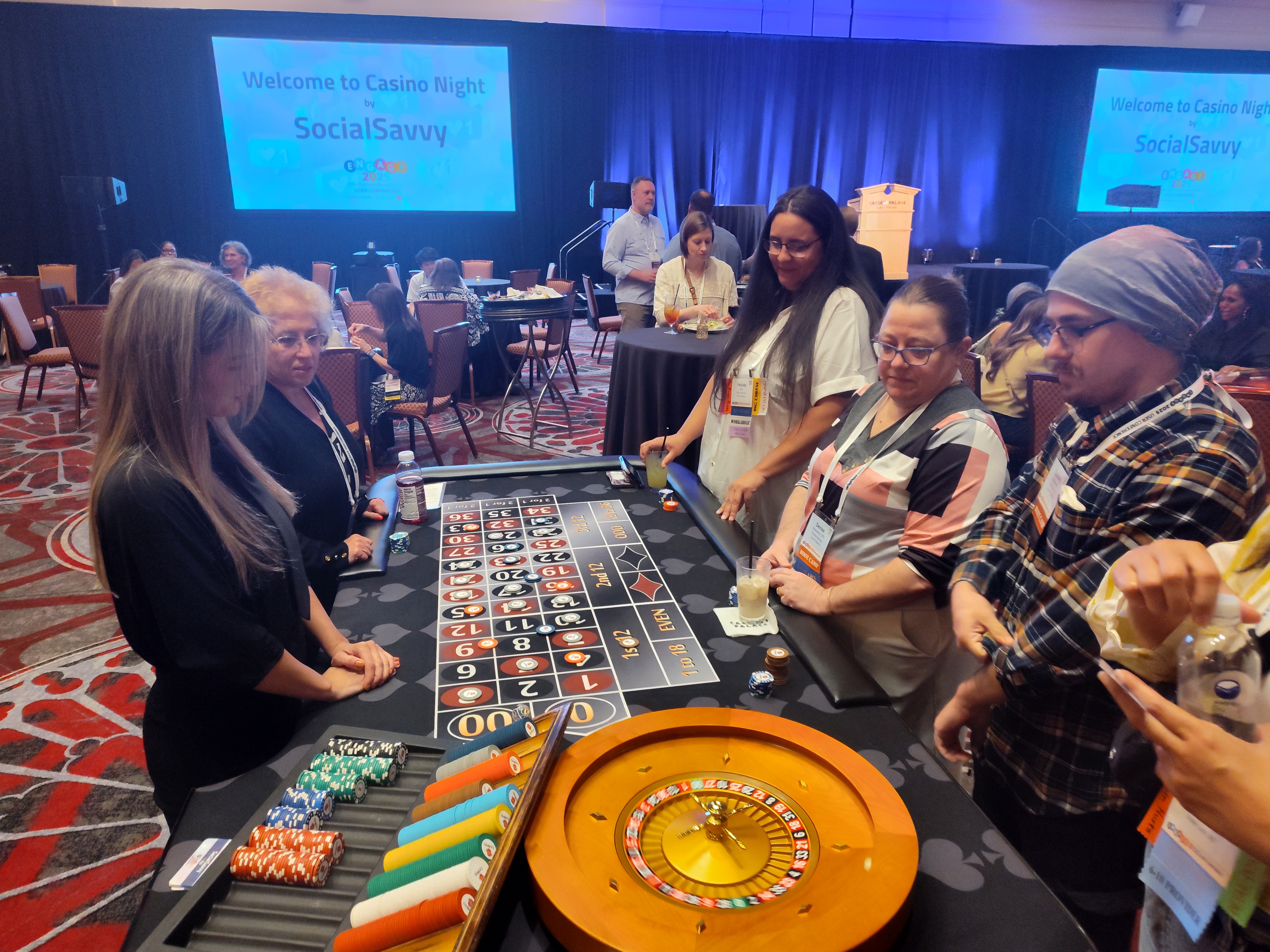 Guests playing roulette at a SocialSavvy Casino Night event in Colorado Springs