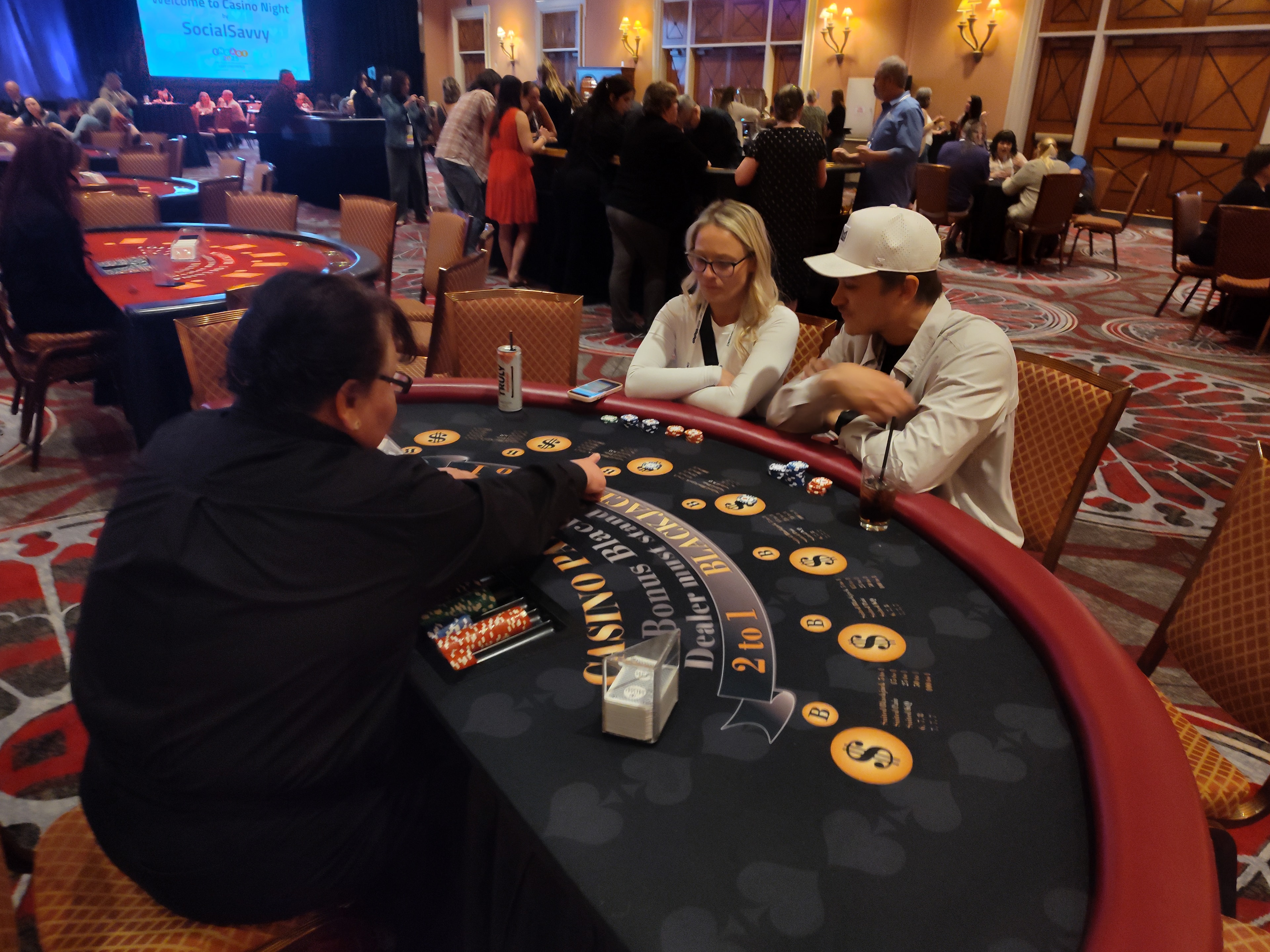 Guests playing blackjack at a Casino Party USA event in Colorado Springs