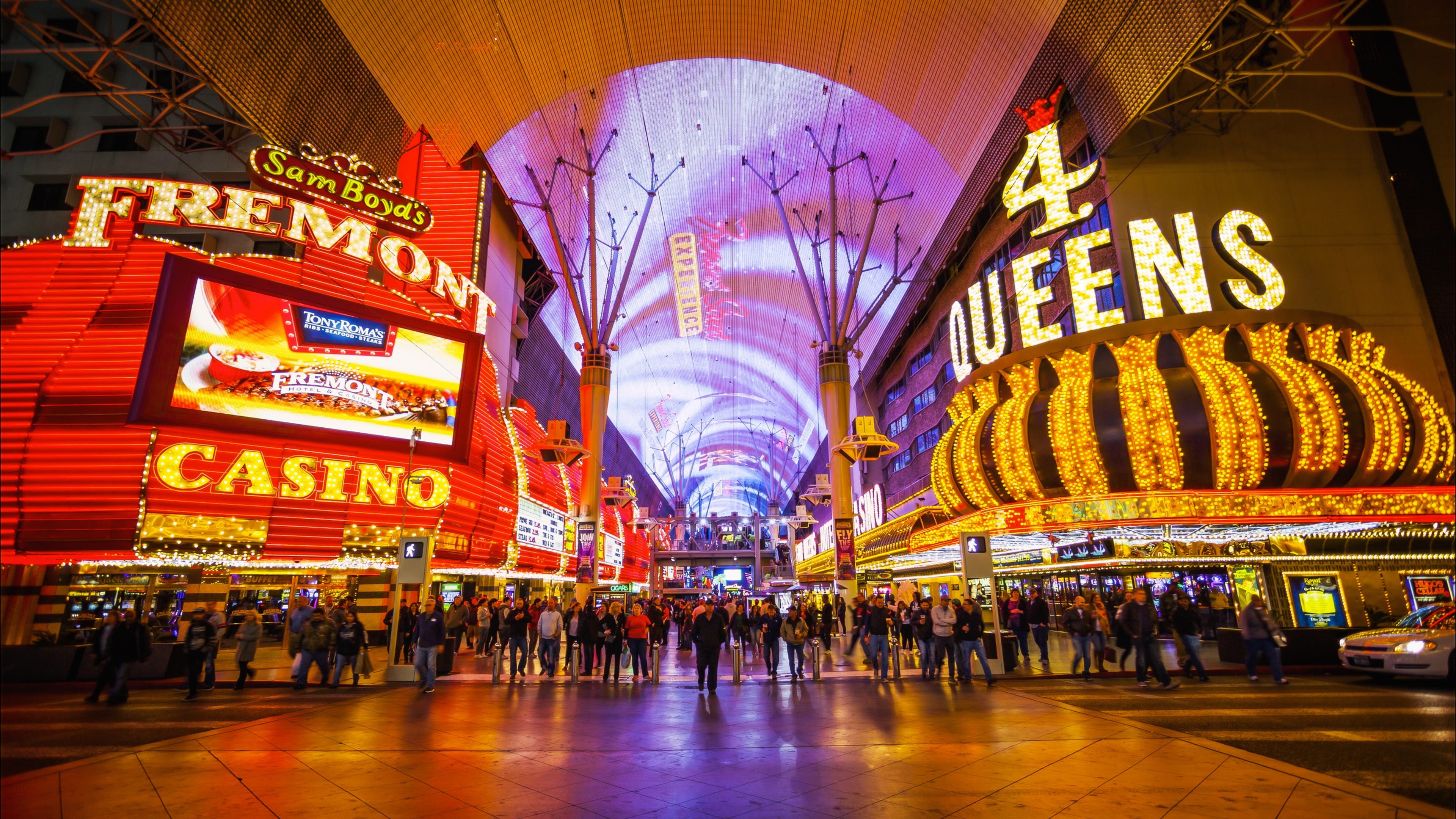 Fremont Street Experience in Las Vegas with neon casino signs and the iconic LED canopy overhead